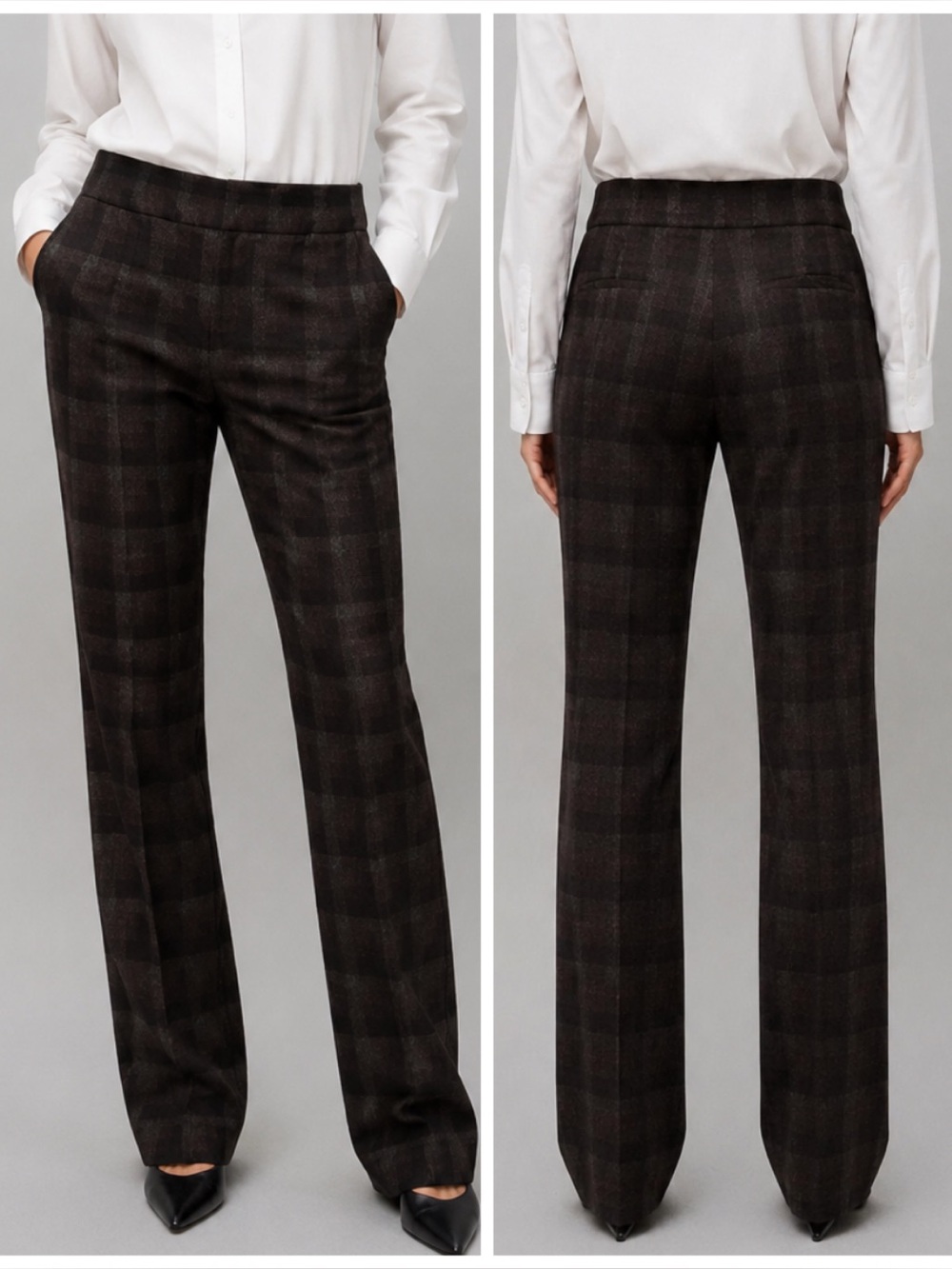 Avenue Montaigne Louis Plaid Trouser Pants in Black Maroon